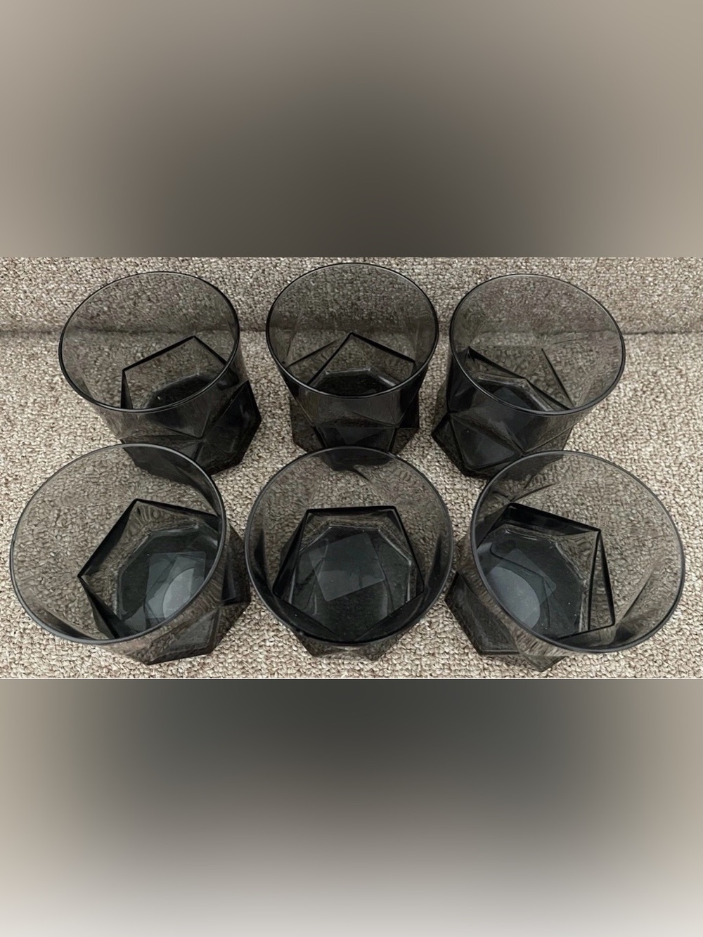 VINTAGE MCM SET OF 12 BORMIOLI ROCCO CASSIOPEA SMOKE GRAY WHISKEY GLASSES- ITALY